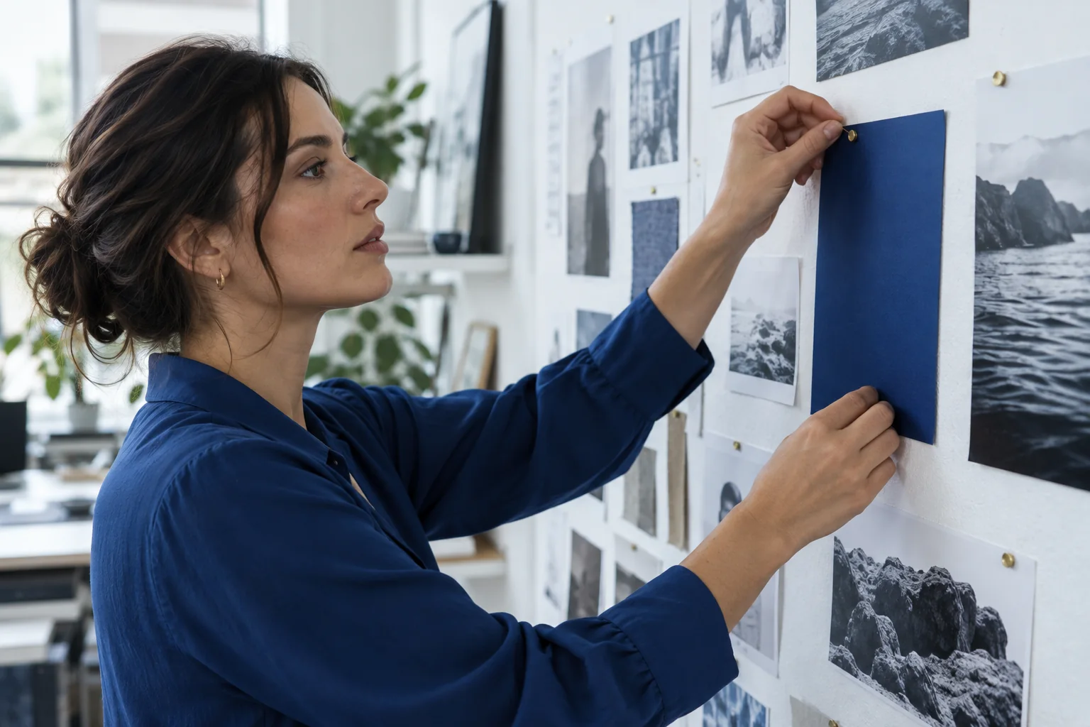 A researcher identifying an insight among research material.