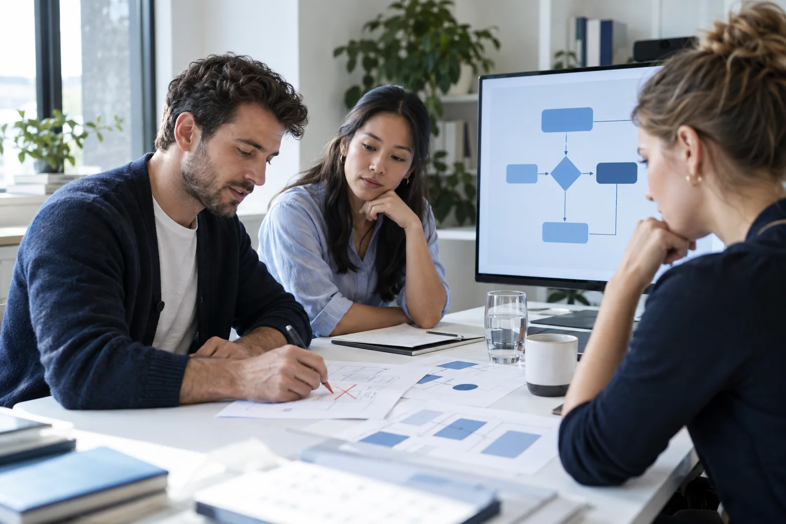A team reviewing and refining an AI-generated first draft.