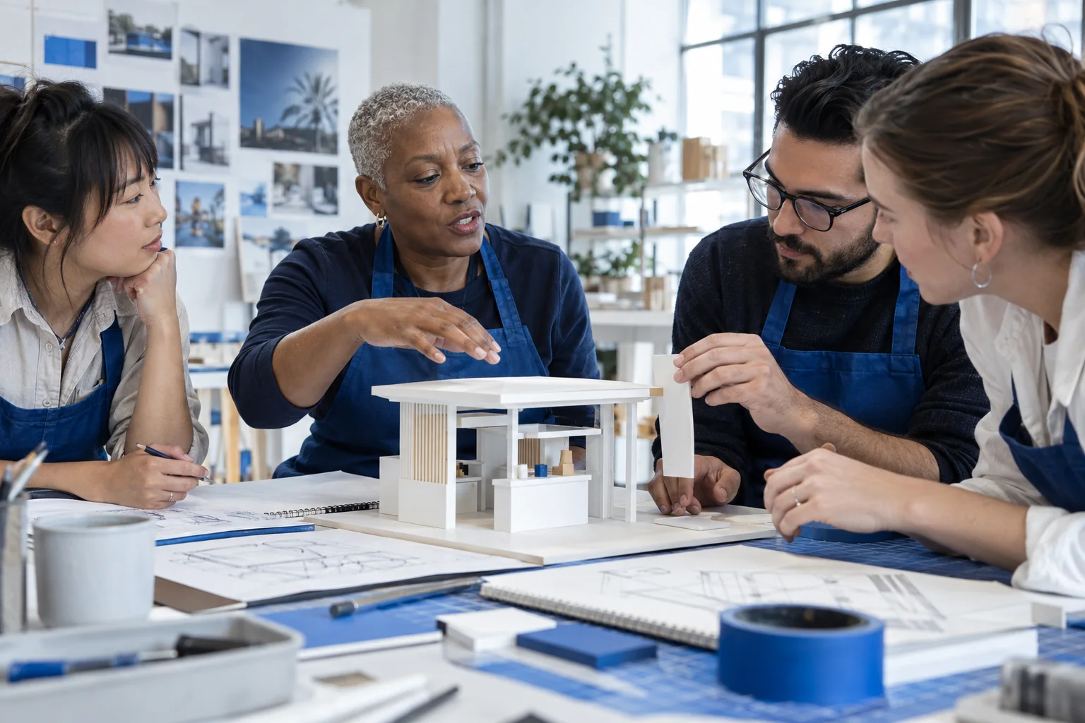 Designers testing a paper prototype together in a workshop.