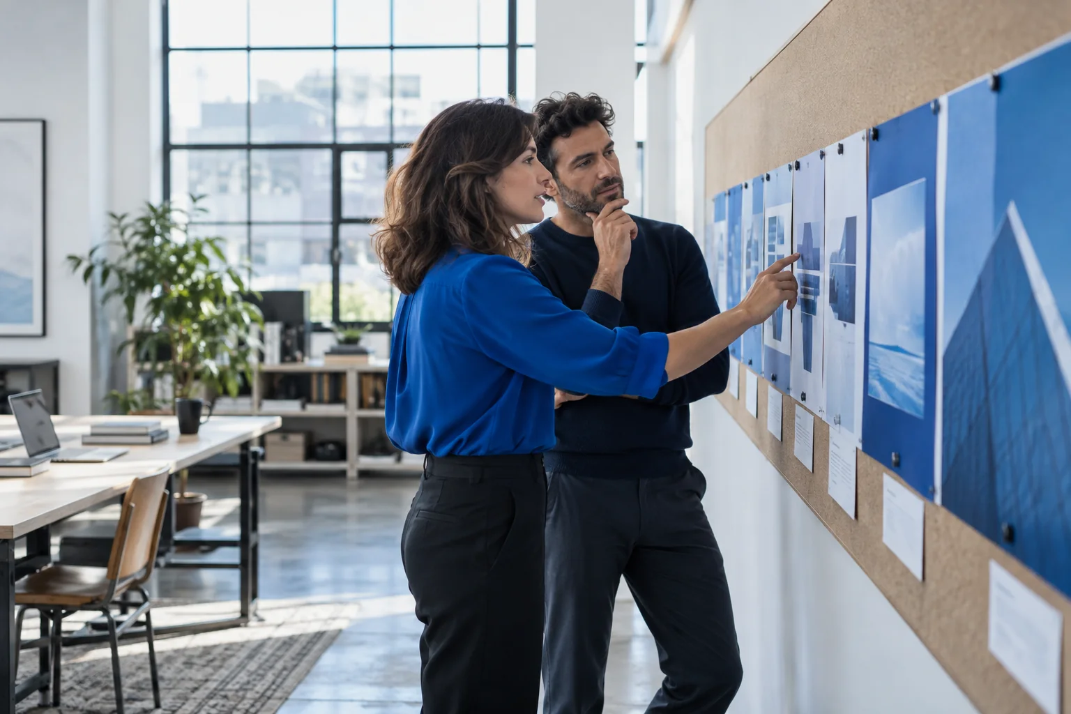 A product team discussing the stages of a shared roadmap.